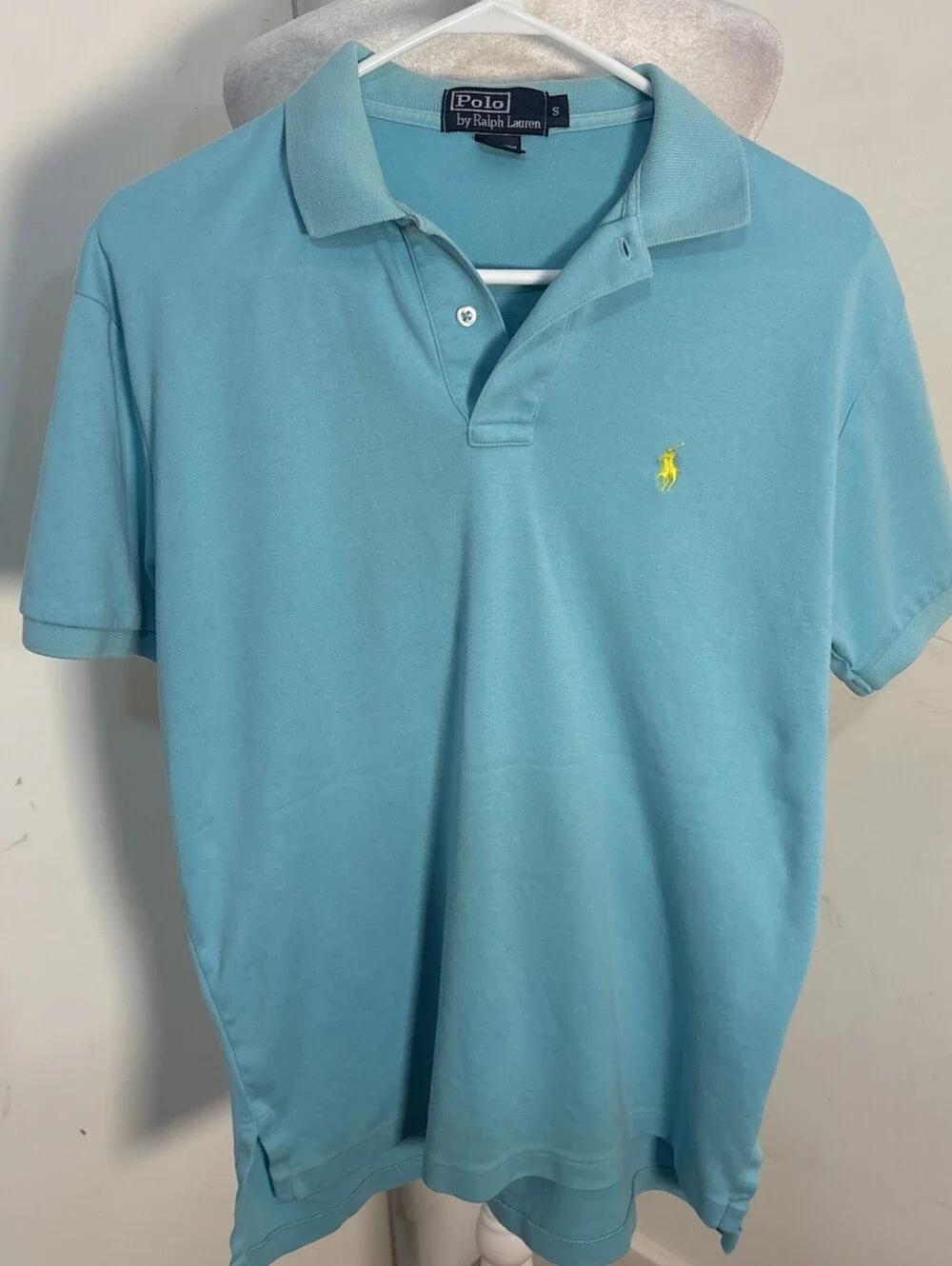 POLO by RALPH LAUREN Men's Turquoise/Light Blue Short Sleeve Polo Shirt,  Small